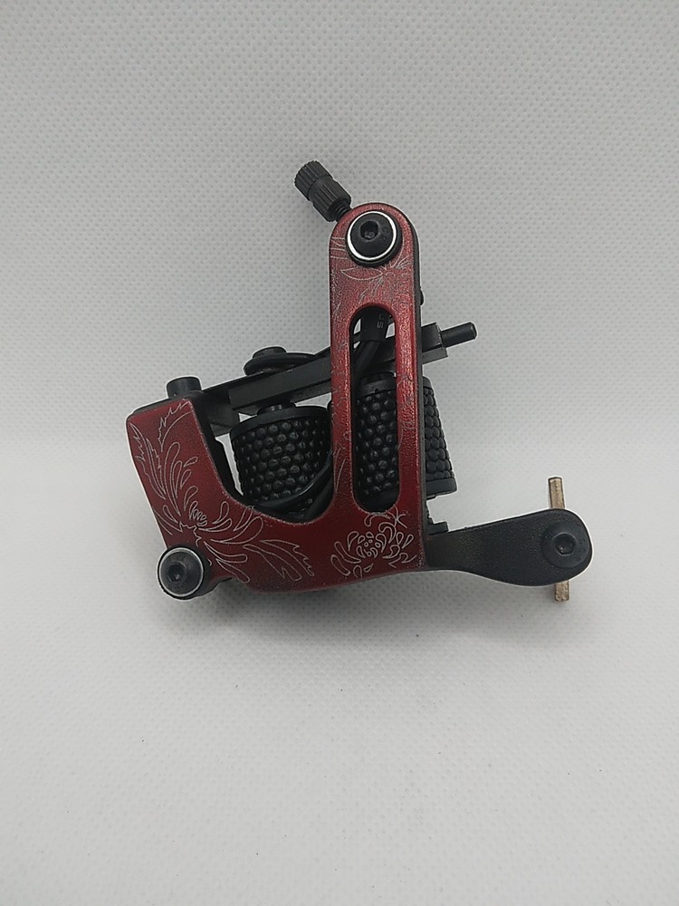 Red Coil Tattoo Machine with Engraved Design