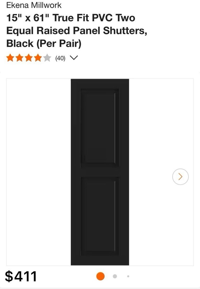 Ekena Millwork 15" x 61" Raised Panel Shutters, Black (Per Pair)