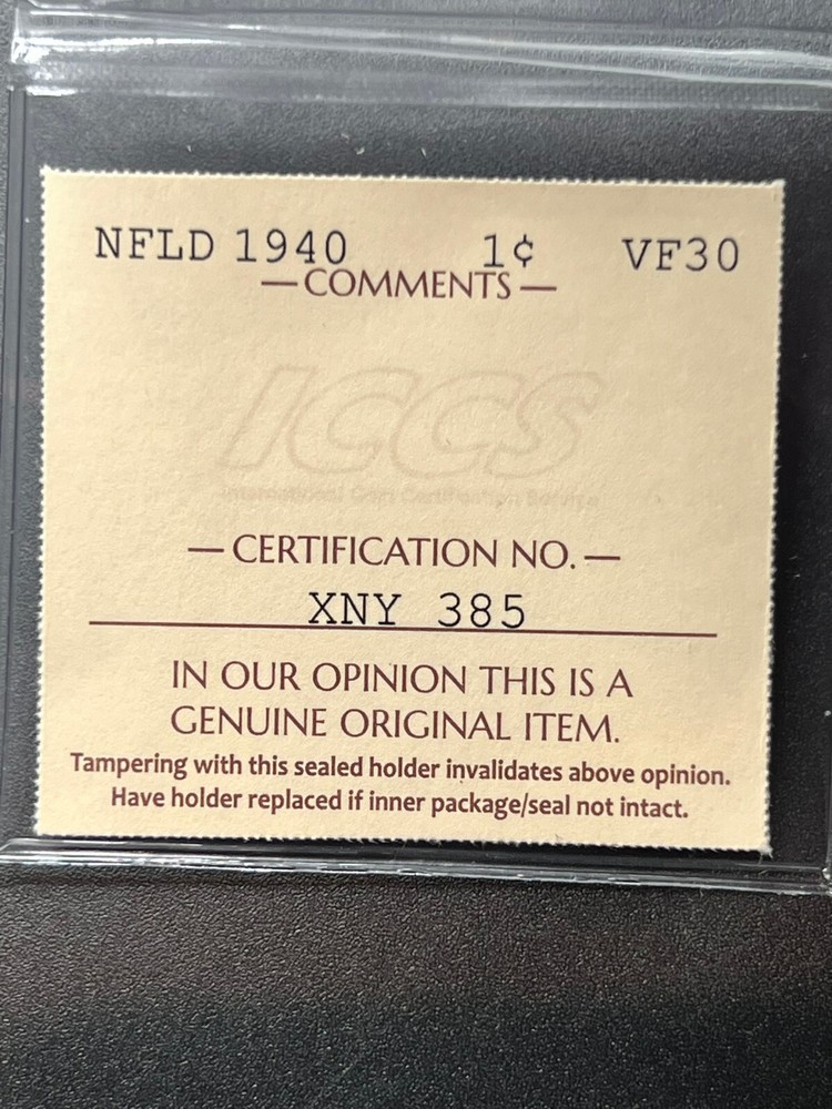1940 NFLD 1 cent Graded ICCS VF-30