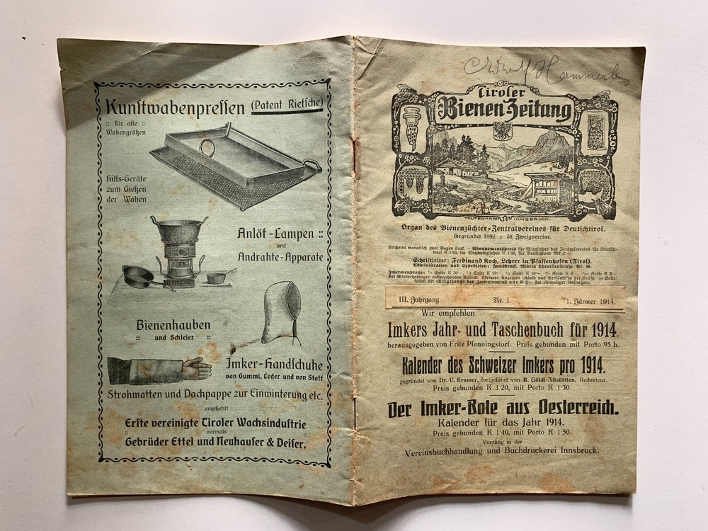 TIROLEAN BEES NEWSPAPER 1914