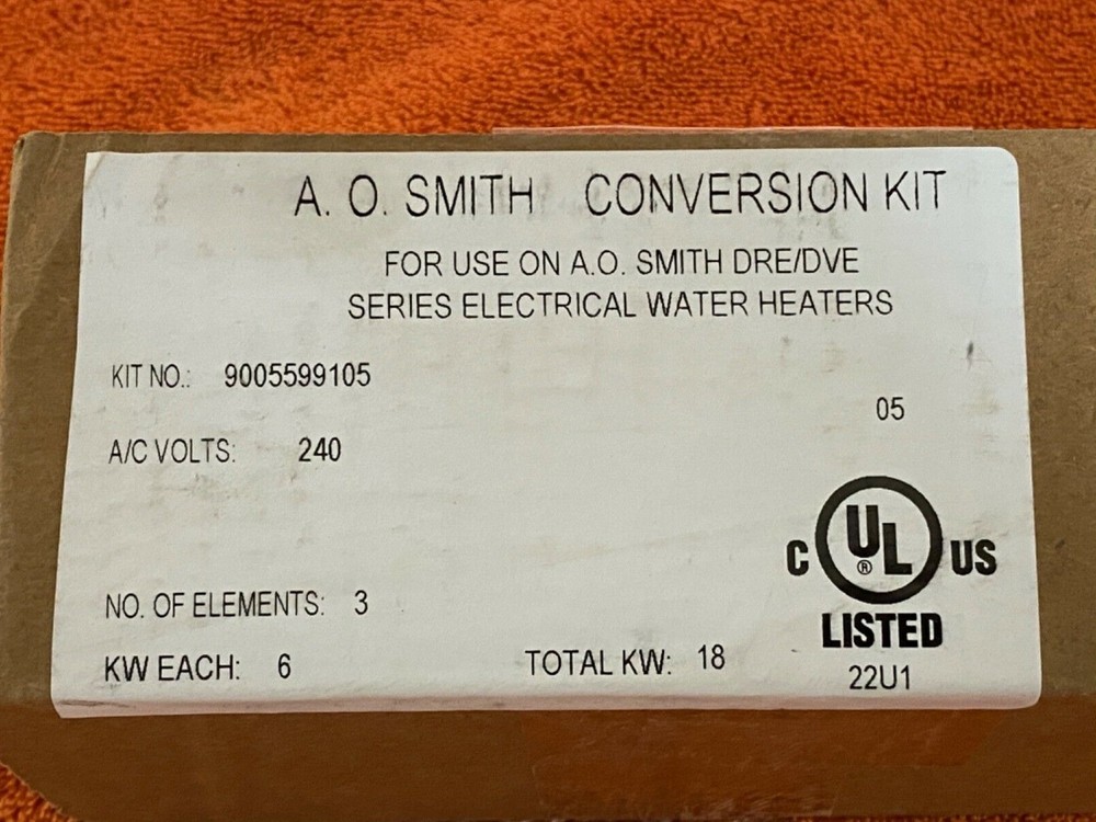 AO SMITH Conversion Kit Electric Water Heater DRE DVE SERIES 9005589105 240VOLT