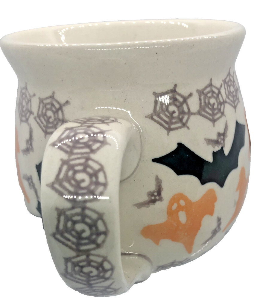 Polish Pottery Medium Bubble Mug Coffee Tea Pattern BOO Ghosts Bats Spiders