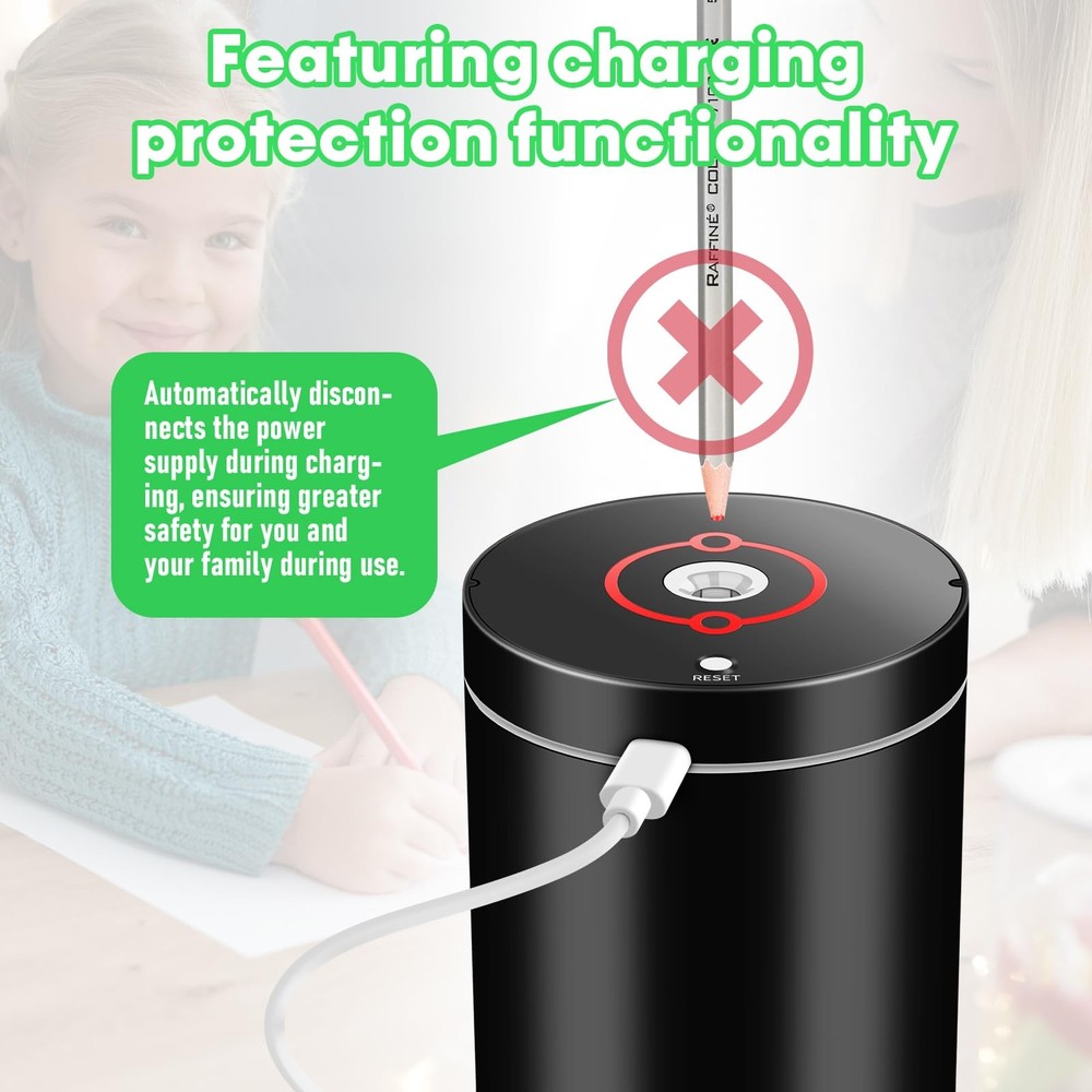 Fully Automatic Electric Pencil Sharpener,Rechargeable Smart Black