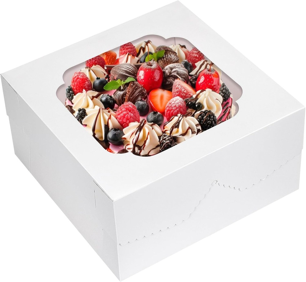 Cake Boxes, 12x12x6 Inch Square Bakery Boxes with Window Cajas