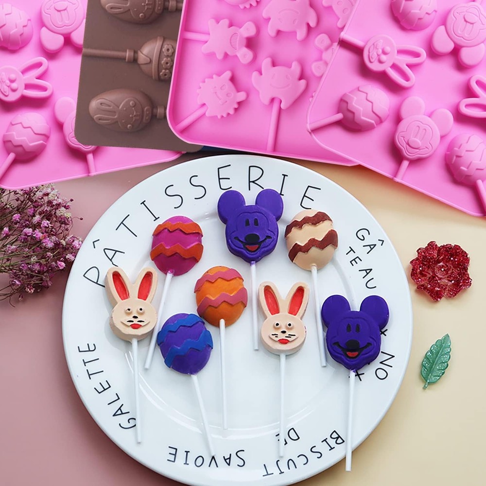 303Pcs Easter Lollipop Molds Set Easter Candy Mold Bunny Eggs Mouse Silicone ...