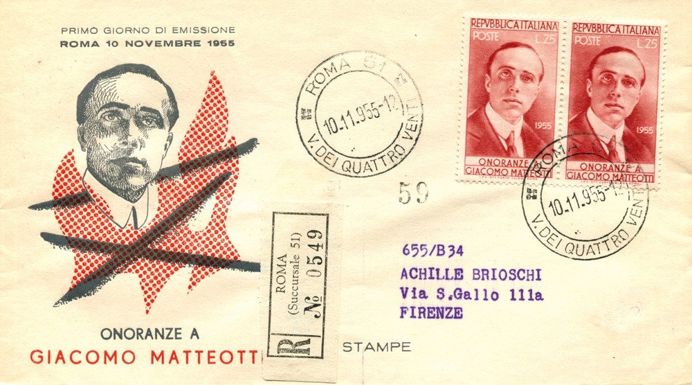 Matteotti pair on Venetia envelope rec.
