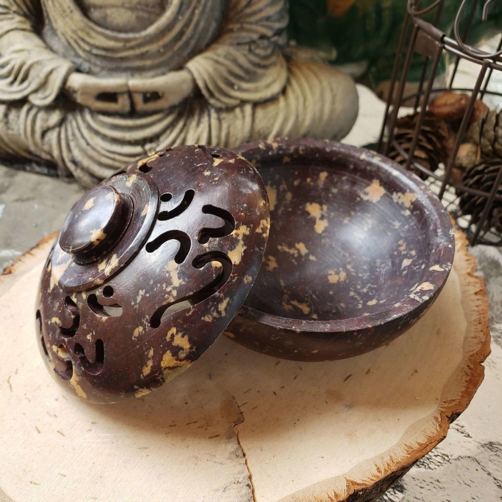 Om Soapstone Multi Burner, Charcoal Burner, Incense holder