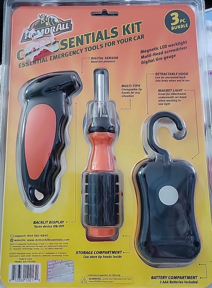 ArmorAll 3pc Car Essentials Kit, Emergency Tools For Car