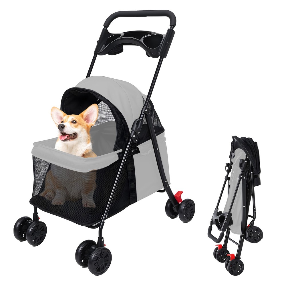 Folding Pet Stroller Removable Breathable Mesh Dual Brake for Small Medium Pets