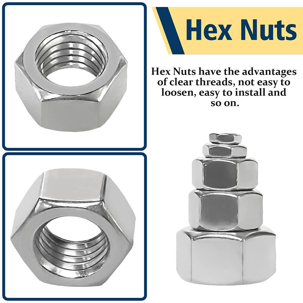 450pcs Assorted Stainless Steel Hex Nuts Assortment Kit SAE 2# - 1/2" Hex Nut