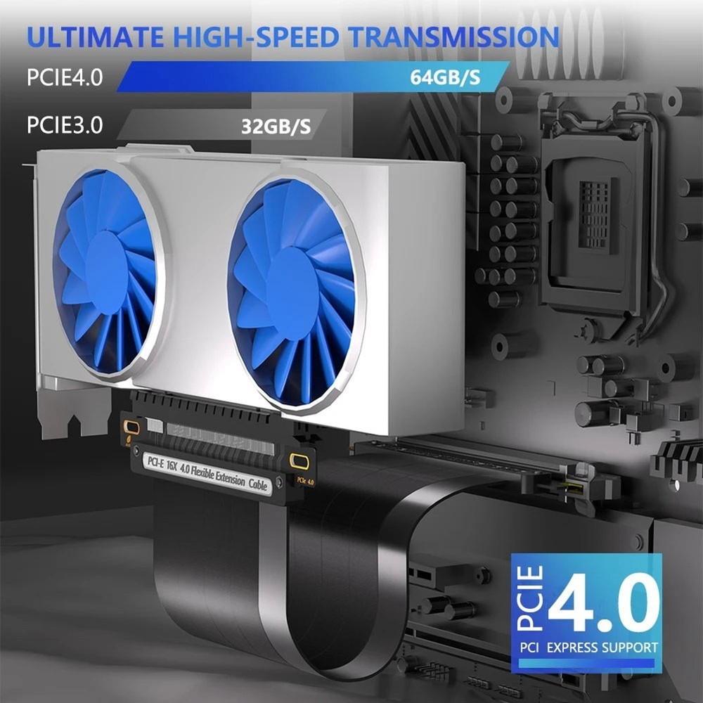 PCIE 4.0 Extension Cable, 16x Shielded High Speed GPU Riser Cable with PCI2722