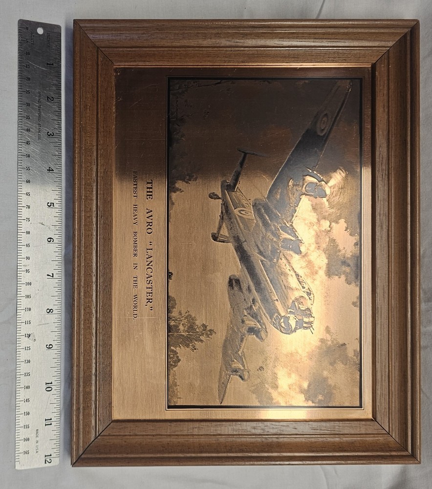Vintage Etchmaster Original Copper Engraved Avro Lancaster Heavy Bomber 10"×12"