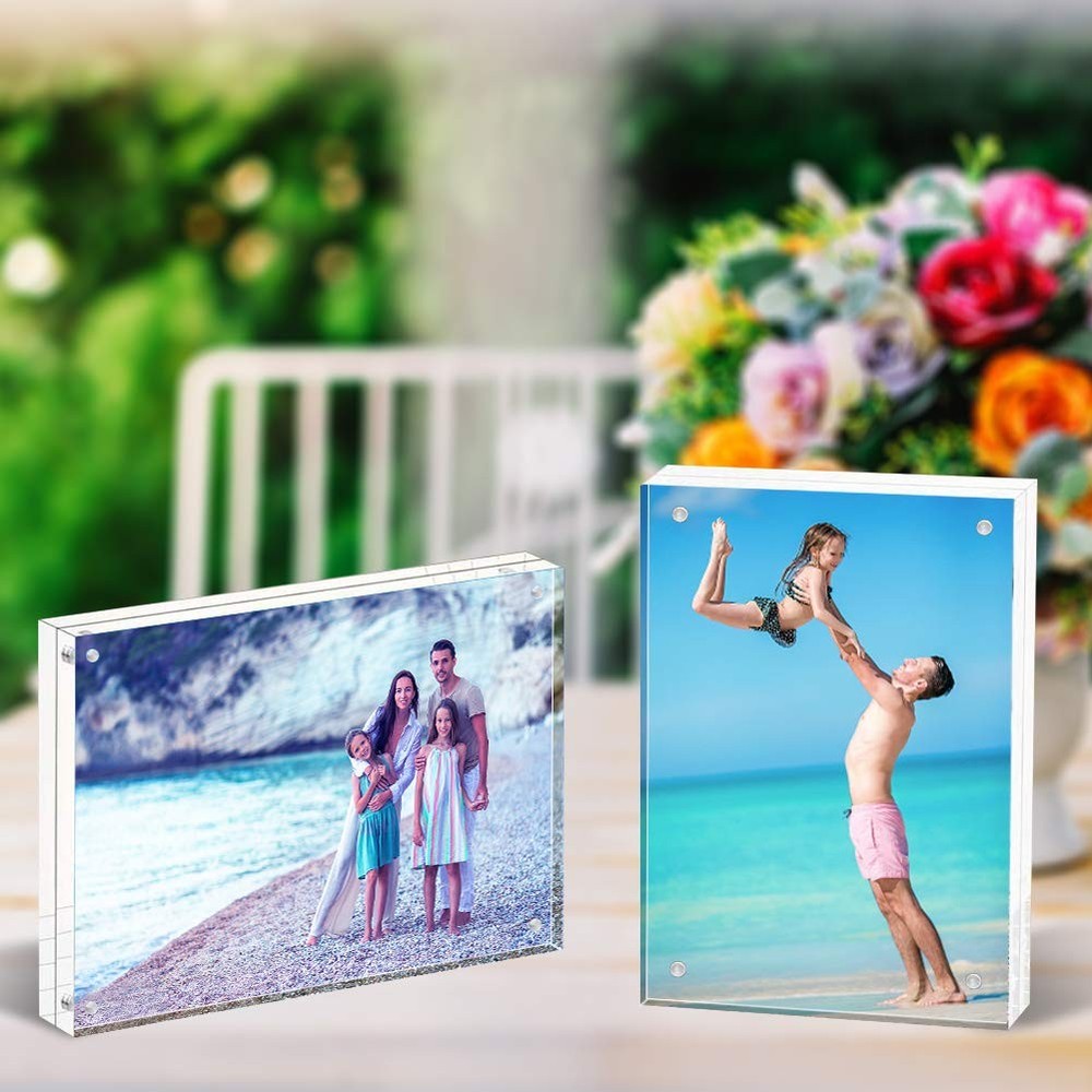Acrylic Frames, 2 Pack 5x7, 24mm Thicker Frameless Clear Picture Frame, Doubl...