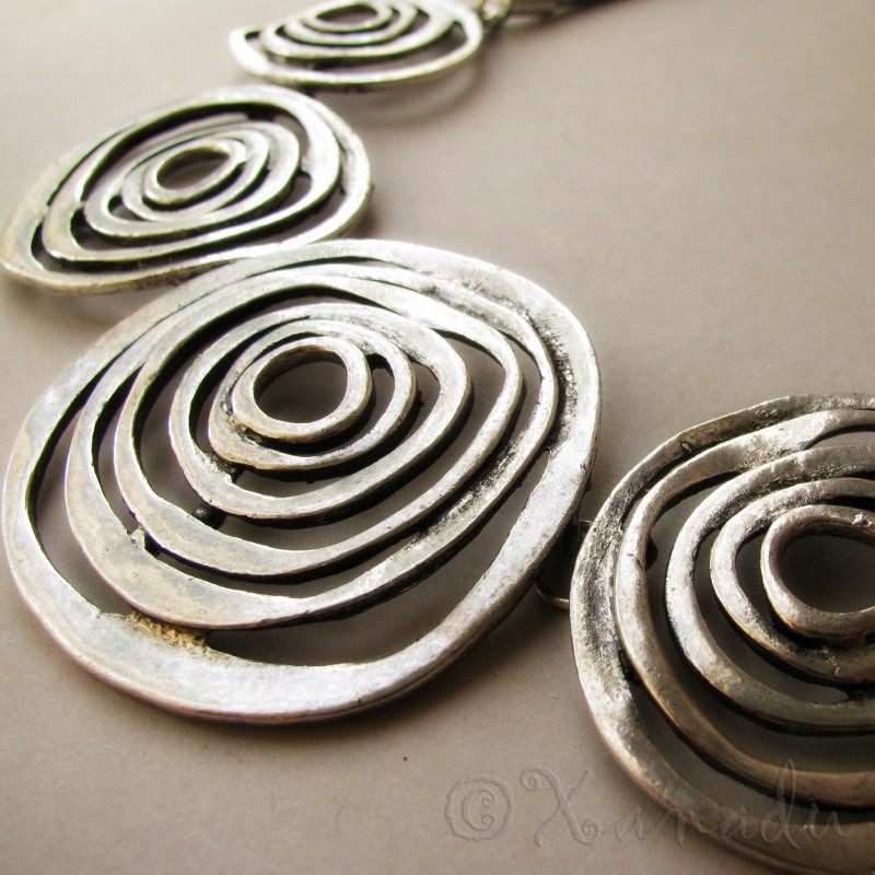 Silver Concentric Circles Statement Necklace - Artisan Crafted Silver Necklace