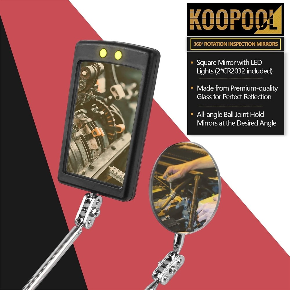 Telescoping Magnetic Pickup Tool Set, Inspection Mirror Telescoping, LED Flashli