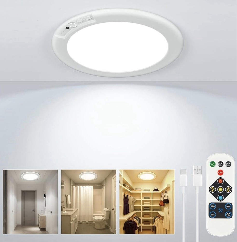 Rechargeable Motion Sensor Ceiling Light LED Remote Closet Hallway 7.5”
