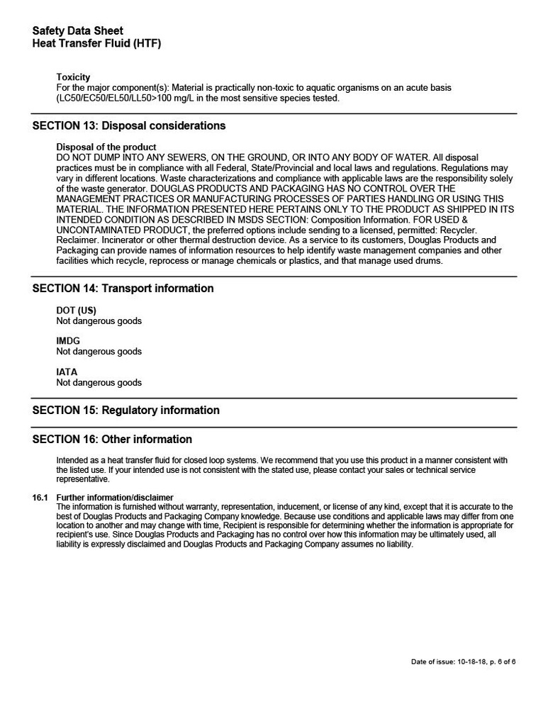 PROPYLENE GLYCOL FOR CHILLERS - 1 gallon