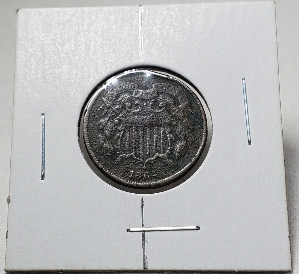 1864 2 Cent Piece. Error Inverted/Rotated Reverse. Medallion Reverse - Rough