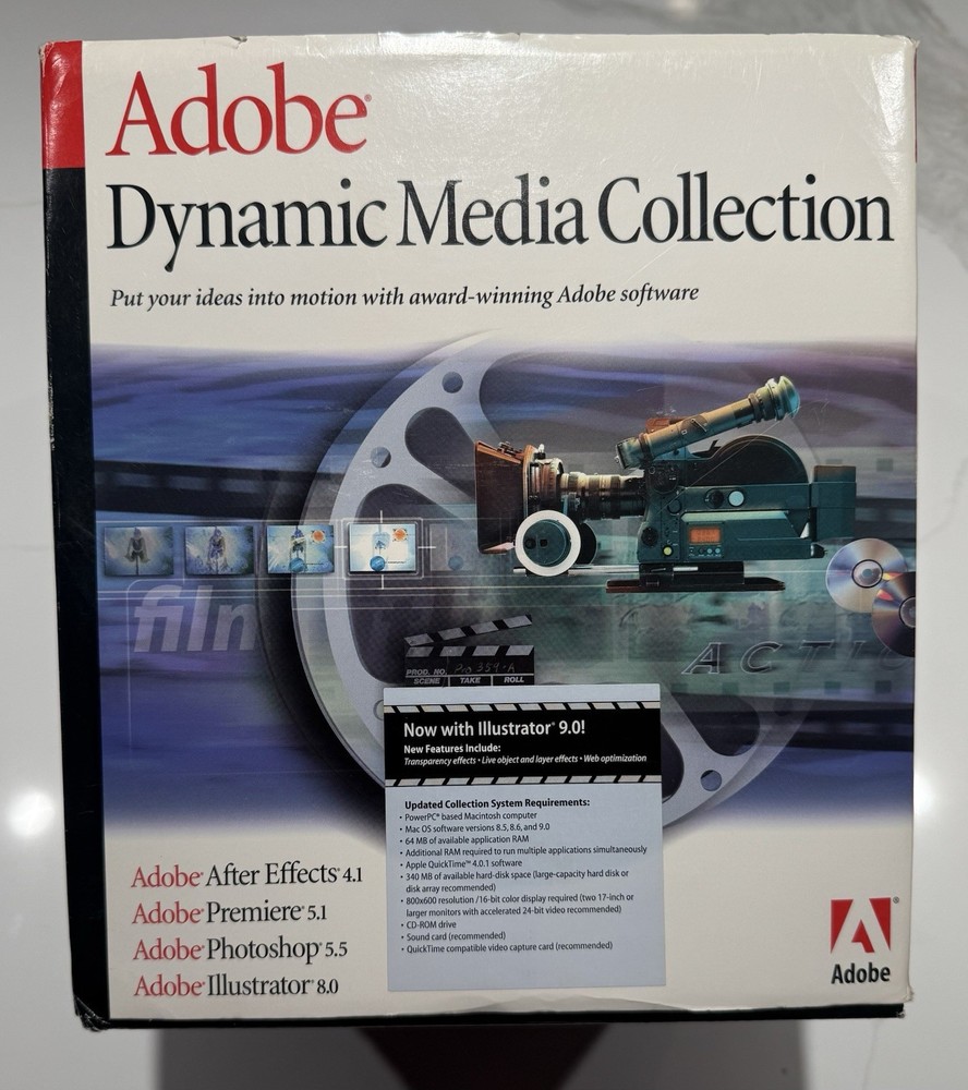 RARE Adobe Dynamic Media Collection Open Box Sealed Manuals / Disk / VHS * Mac *