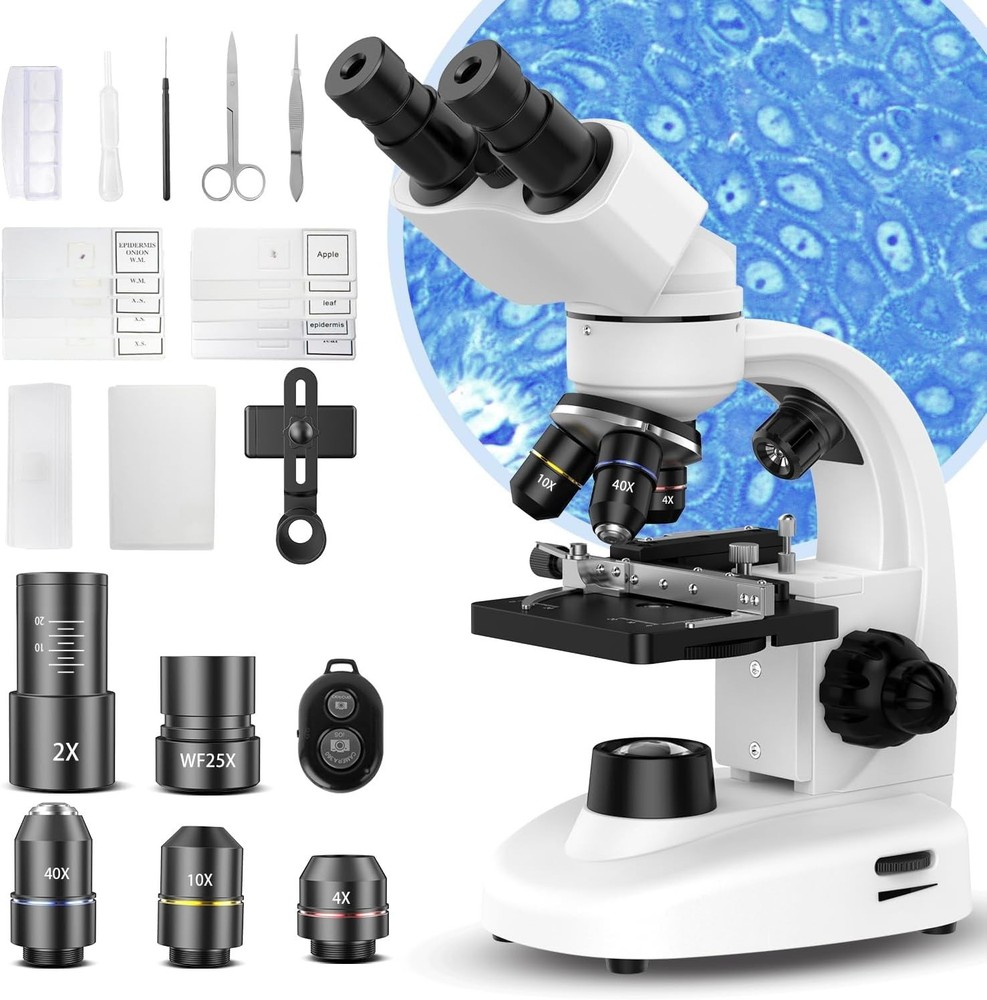 Professional 40X-2000X Binocular Microscope with LED Illumination & Accessories
