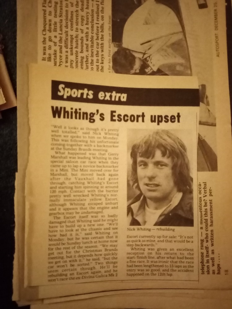Kvc41  Ephemera 1975 article nick whiting motor racing