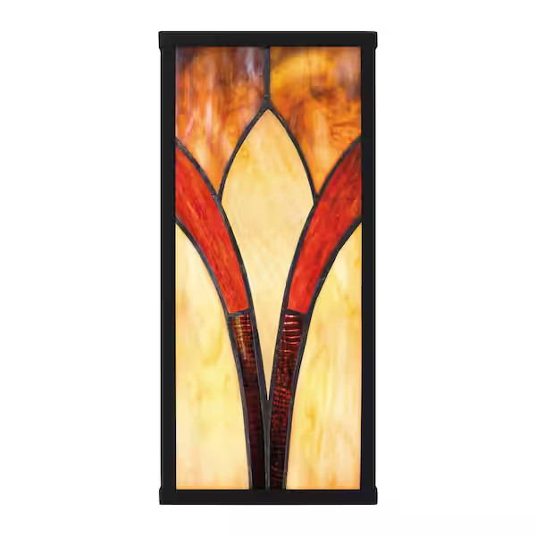 Tiffany Glass Shade Rectangular Backplate 1-Light  Outdoor Wall Sconce Lantern