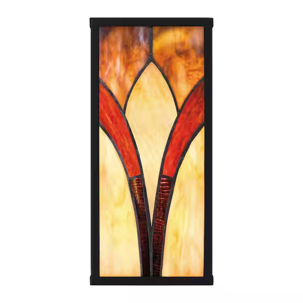 Tiffany Glass Shade Rectangular Backplate 1-Light Outdoor Wall Sconce Lantern