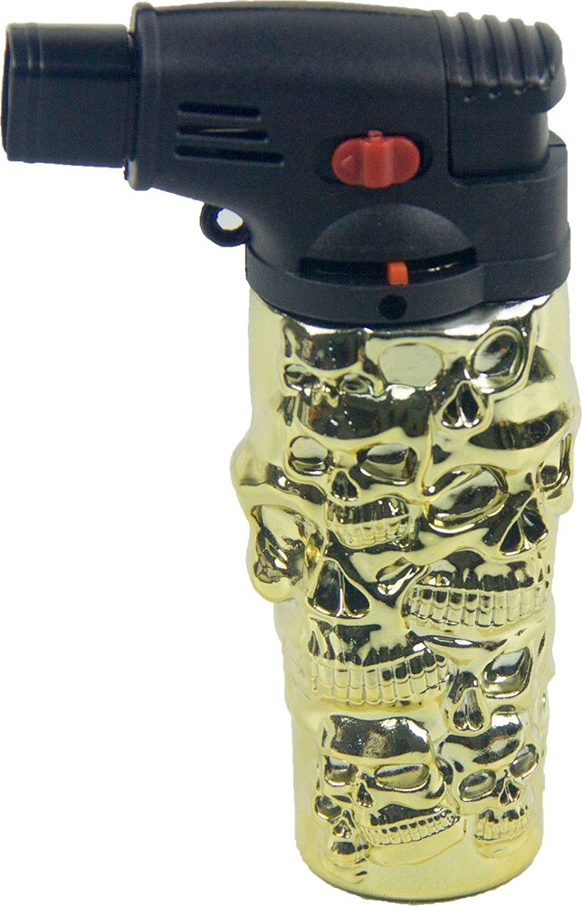 5 Pack 4.3" Jet Torch Gun Lighter Refillable Lockable Adjustable Engraved Skull