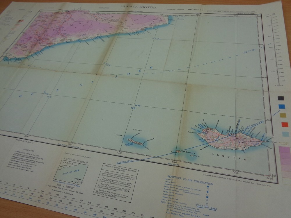 WW2 "RESTRICTED" map "MUKALLA - SOCOTRA" - FIRST PRINTING - VERY LOW PRINT RUN