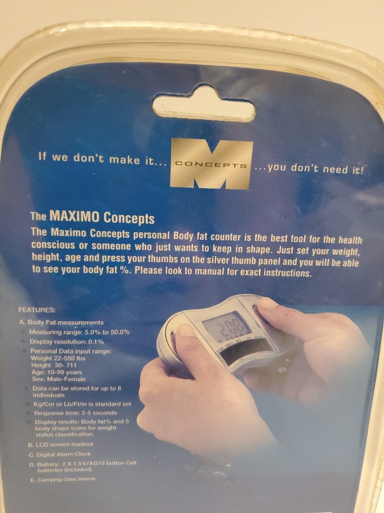 Handheld Body Fat Analyzer 8 User Memory Maximo Concepts Sakar