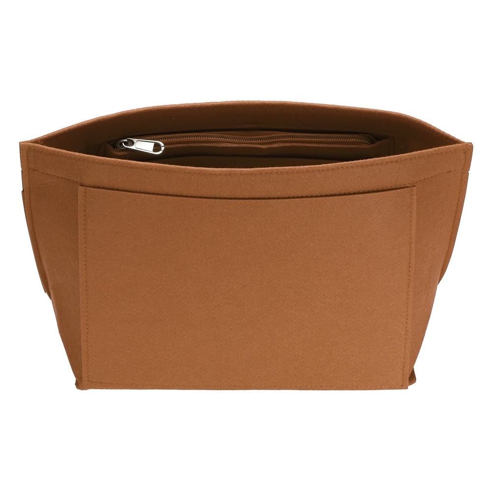 Purse Organizer Insert, Medium Felt Handbag Organizer with Zipper, Brown