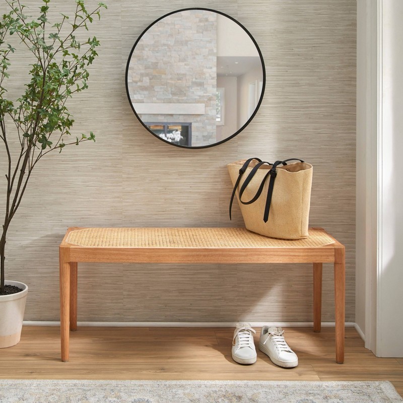 Newington Natural Cane Seat Bench Light Oak / Walnut