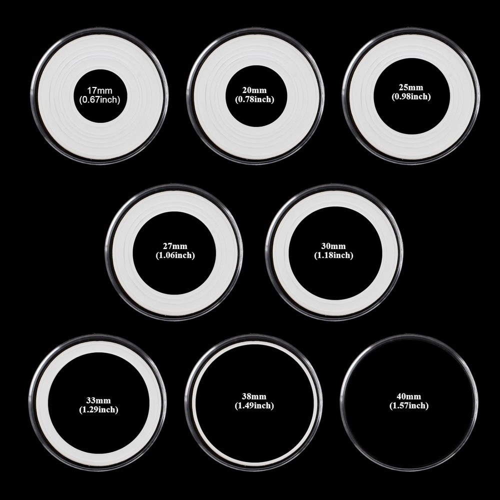 60-Pack Clear Plastic Coin Capsules | 40mm Holders with Adjustable Gaskets