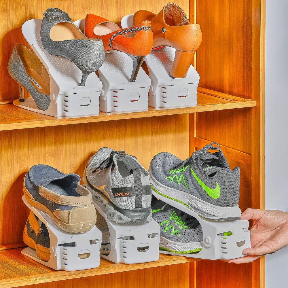Shoe Slots Organizer, 24PCS Adjustable Double Layer Stack Rack, 50 Space-Saving