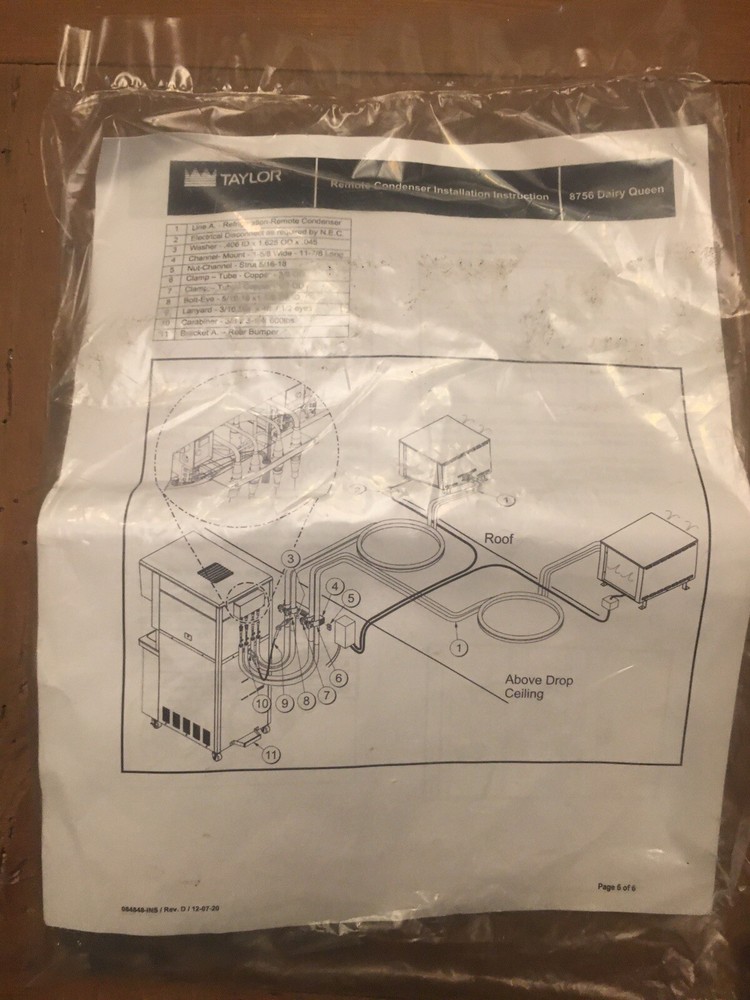Taylor Ice Cream Machine Model 8756 Remote Condenser Installation Instructions