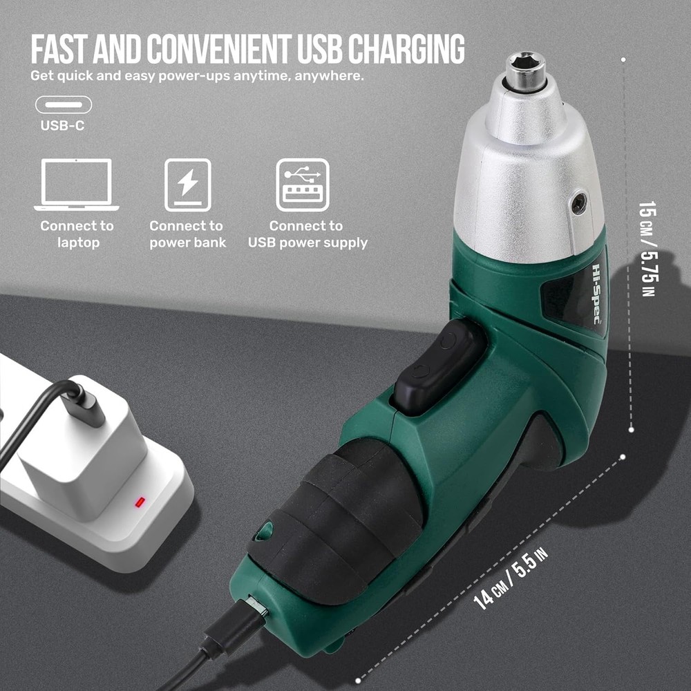 Hi-Spec 3.6V Cordless Electric Screwdriver Set w/ Interchangeable Bits