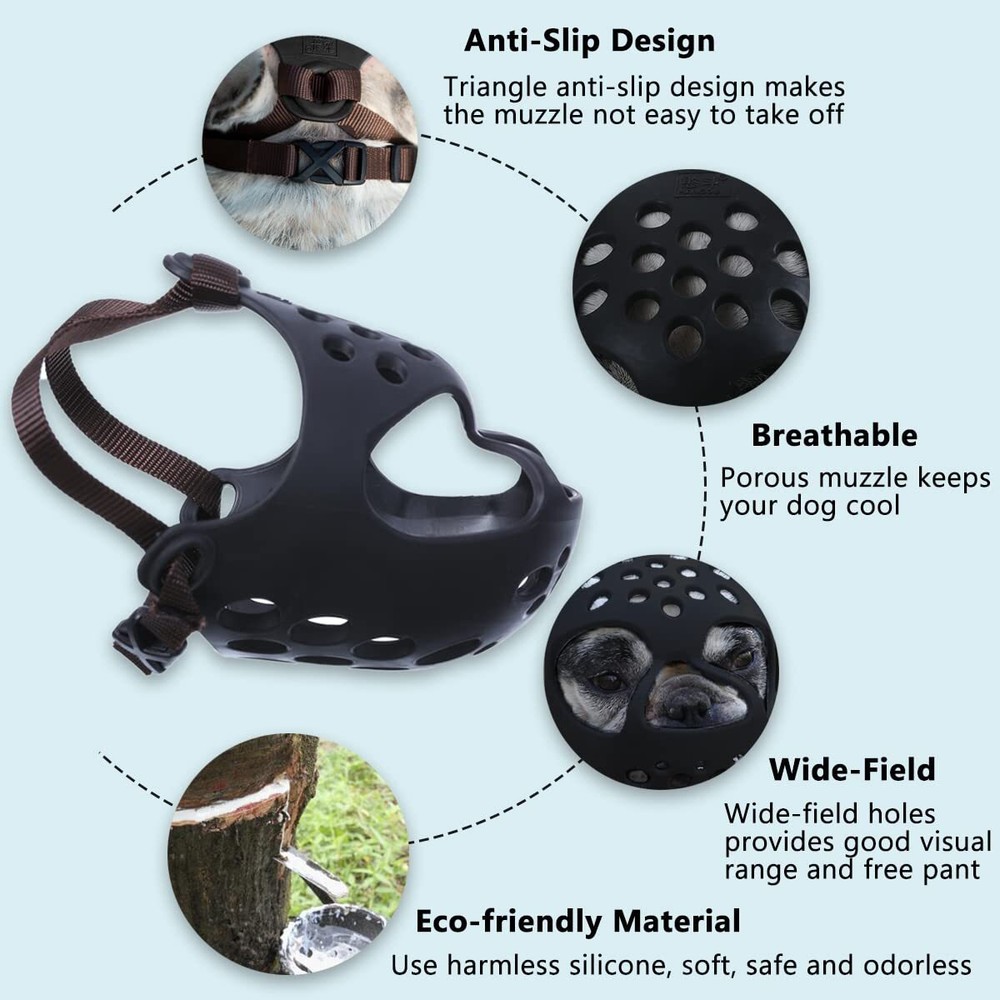 Silicone Muzzle for Short Snout Dogs Soft & Adjustable for Grooming