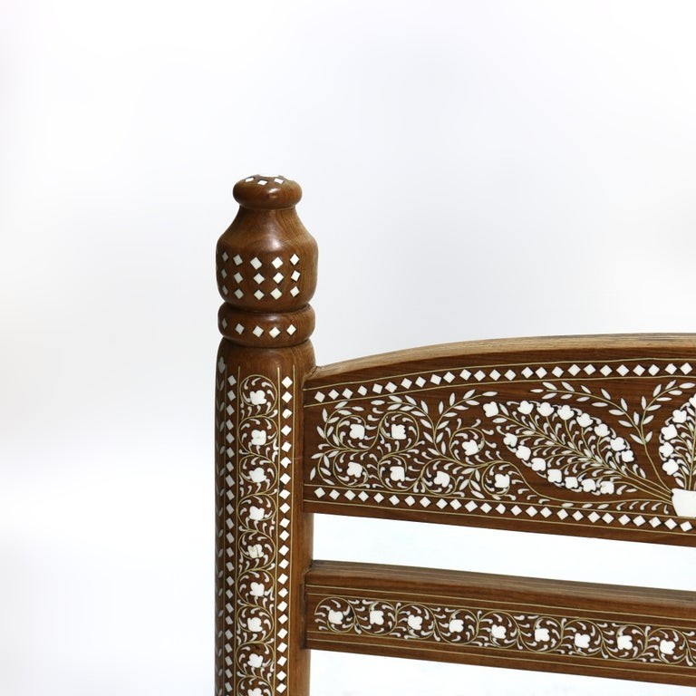 Moorish Style Inlaid Walnut Bench with Floral Pattern 20thC