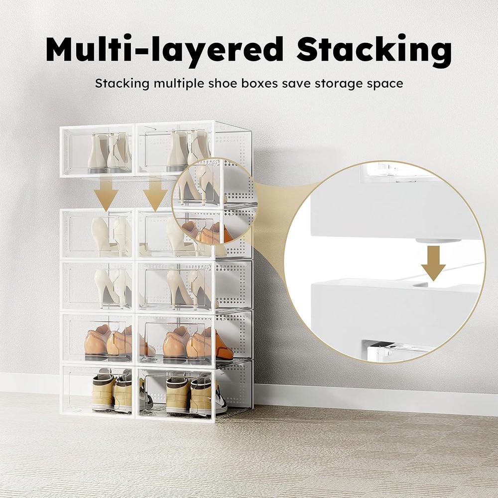12 Pack X-Large Shoe Storage Box Clear Plastic Stackable #127K