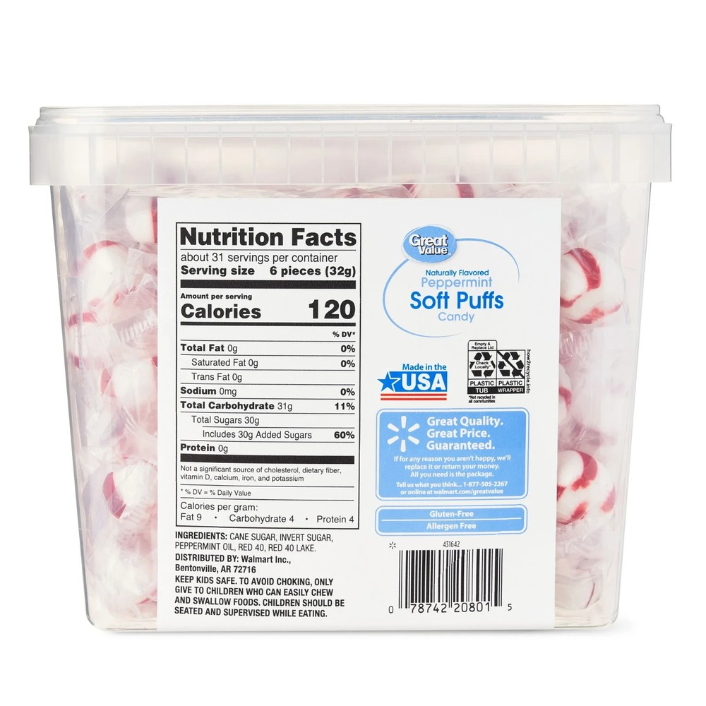 Great Value Peppermint Soft Puffs Candy, 34.5 Oz