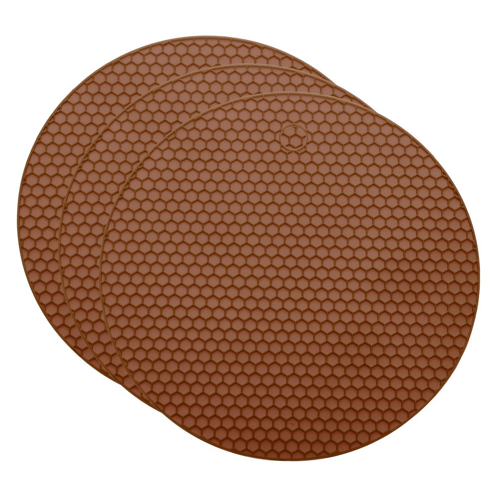 3pcs 7" Silicone Round Texture Jar Opener Pad,  Brown