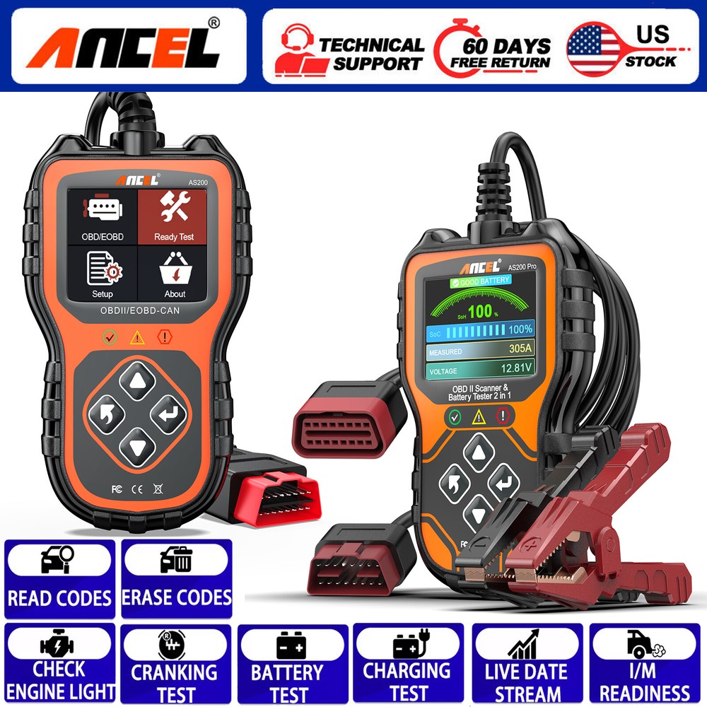 ANCEL AS200 PRO Car OBD2 Scanner Diagnostic Tool Code Reader Auto Battery Tester