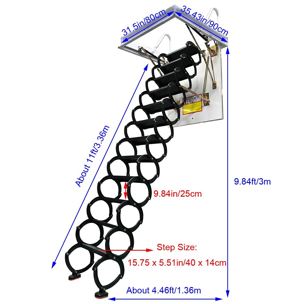 Pull-down Ceiling Folding Stairs Retractable Loft Attic Stairs 31.5*35.43inOpen
