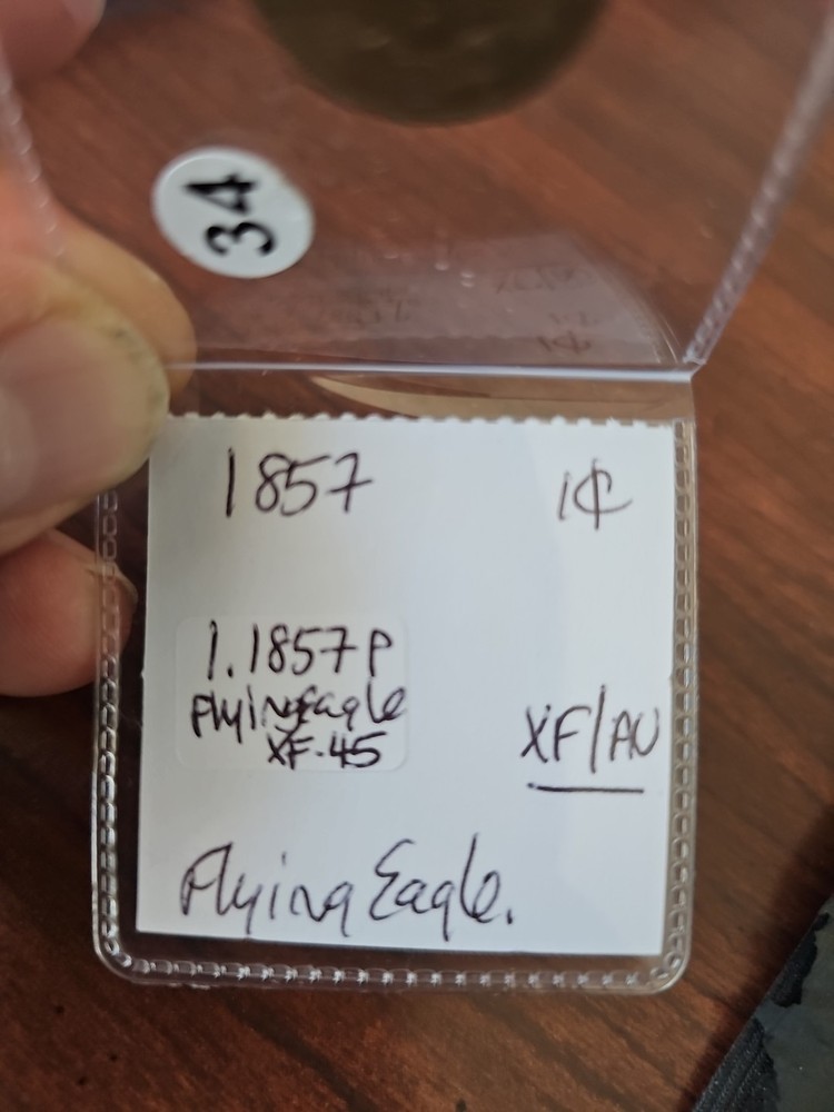 1857 Flying Eagle 1c One Cent Coin XF/AU Condition, Solid Strike