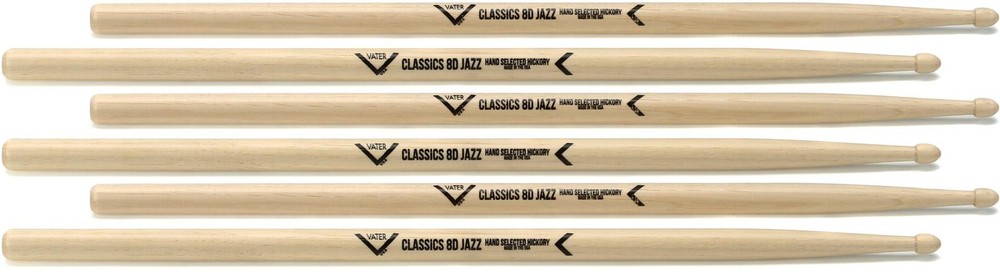 Vater Classics Drumsticks 3-pack - 8D Jazz - Wood Tip
