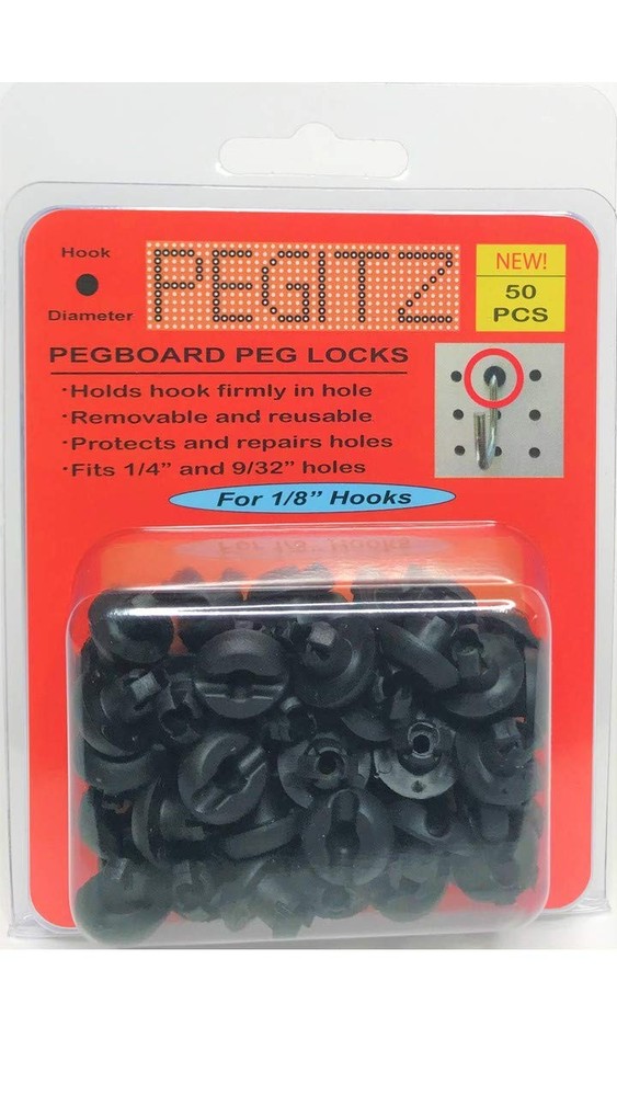Pegboard Peg Locks 50PCS (1/8 inch, Black)
