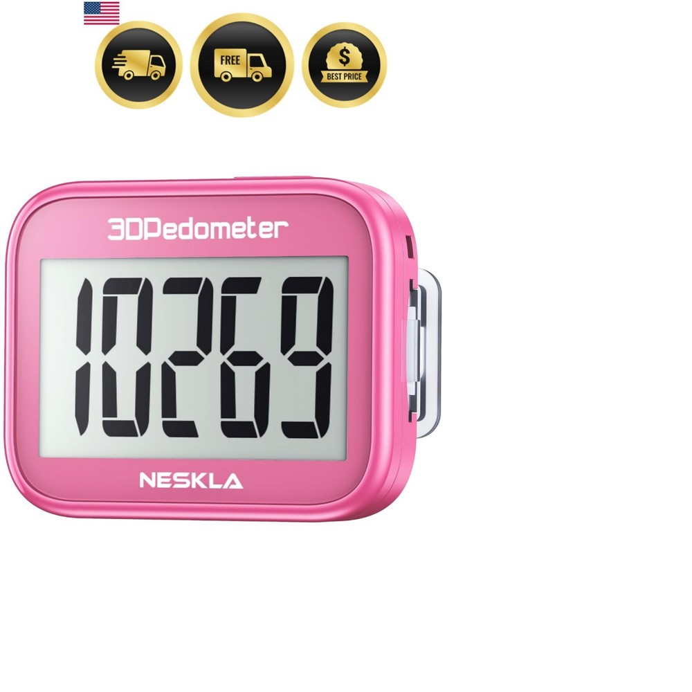 3D Pedometer for Walking, Simple Step Counter with Large Digital Display, Ste...