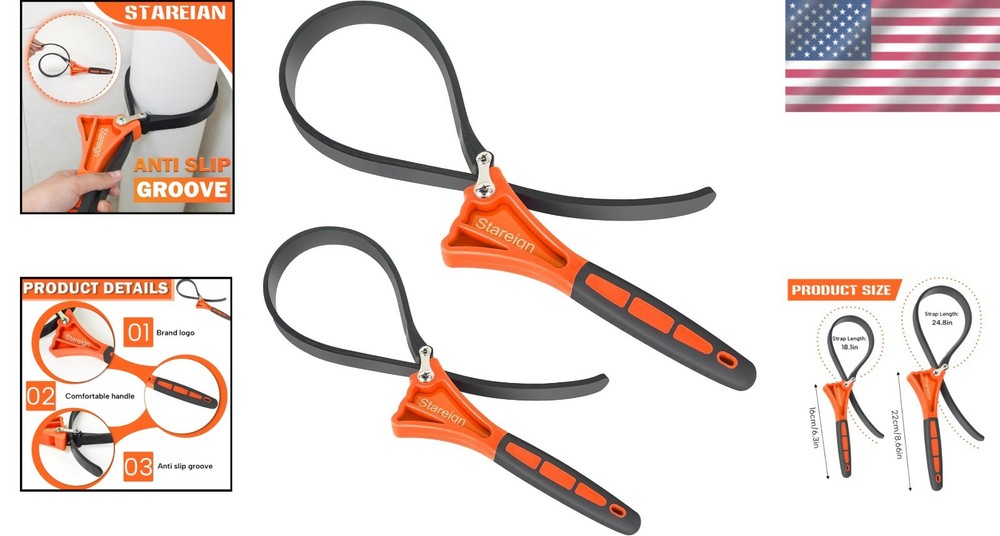 2-Pack Adjustable Rubber Strap Wrench Set - 4" & 6" Heavy Duty USA Made