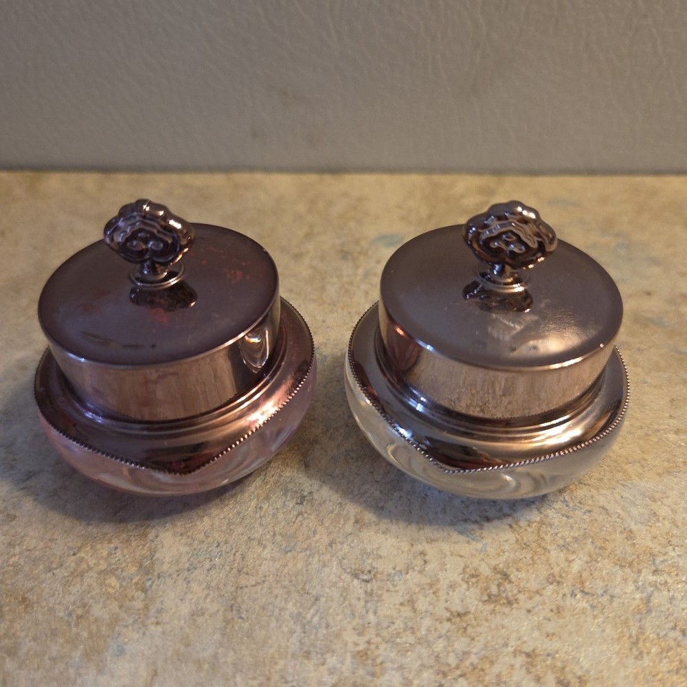 2 EMPTY Lidded Sistaco Jars Cleaned Glass Vanity AS IS