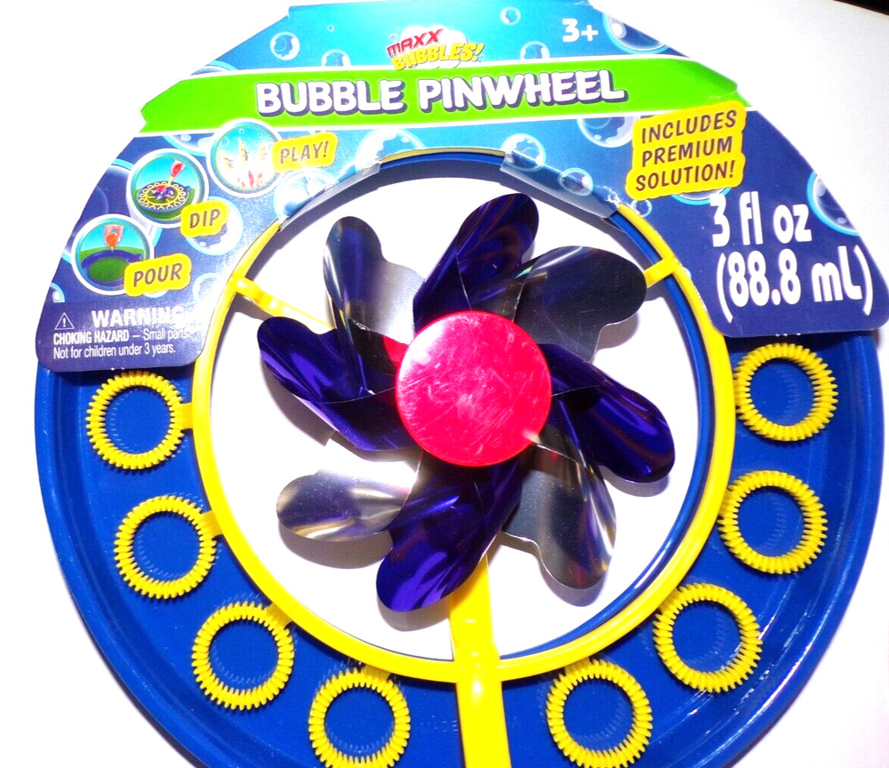 2 MAXX Bubbles! Bubble pink & blue Pinwheel w/ Solution 8" Round & 15" Long TS2